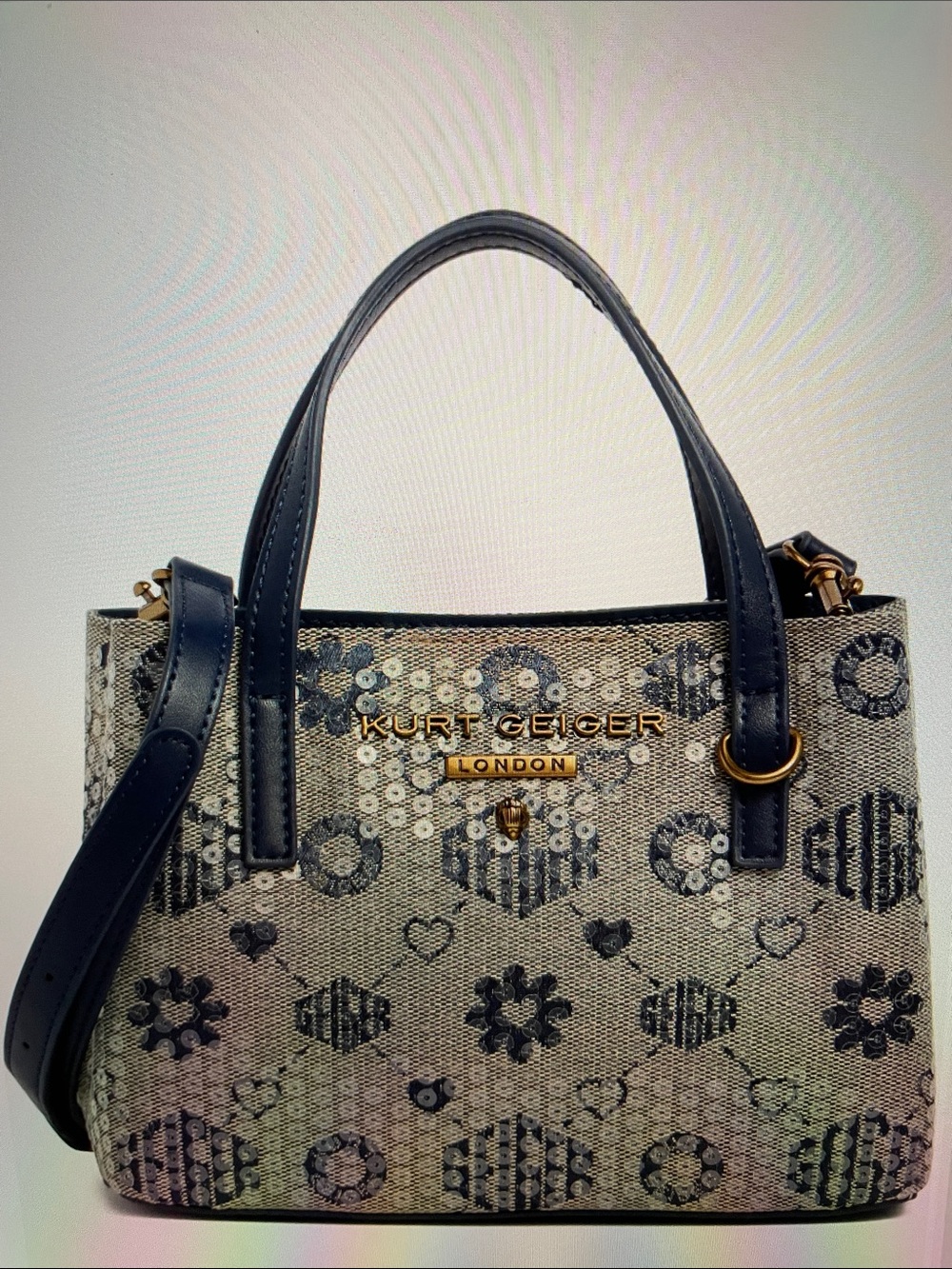 Kurt Geiger Hampstead Beige Sequin Jacquard Mini Tote Bag